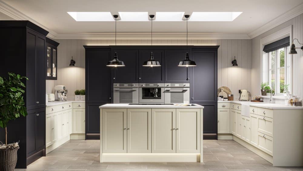 Lowdham-1 lowdham blue shaker kitchen with island