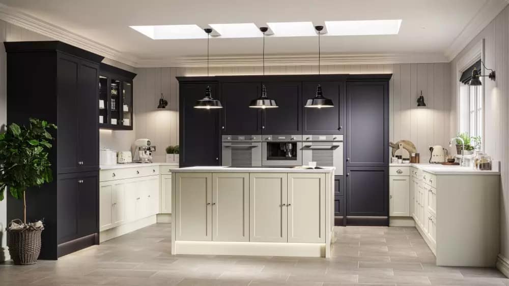Lowdham-2 lowdham blue shaker kitchen with island