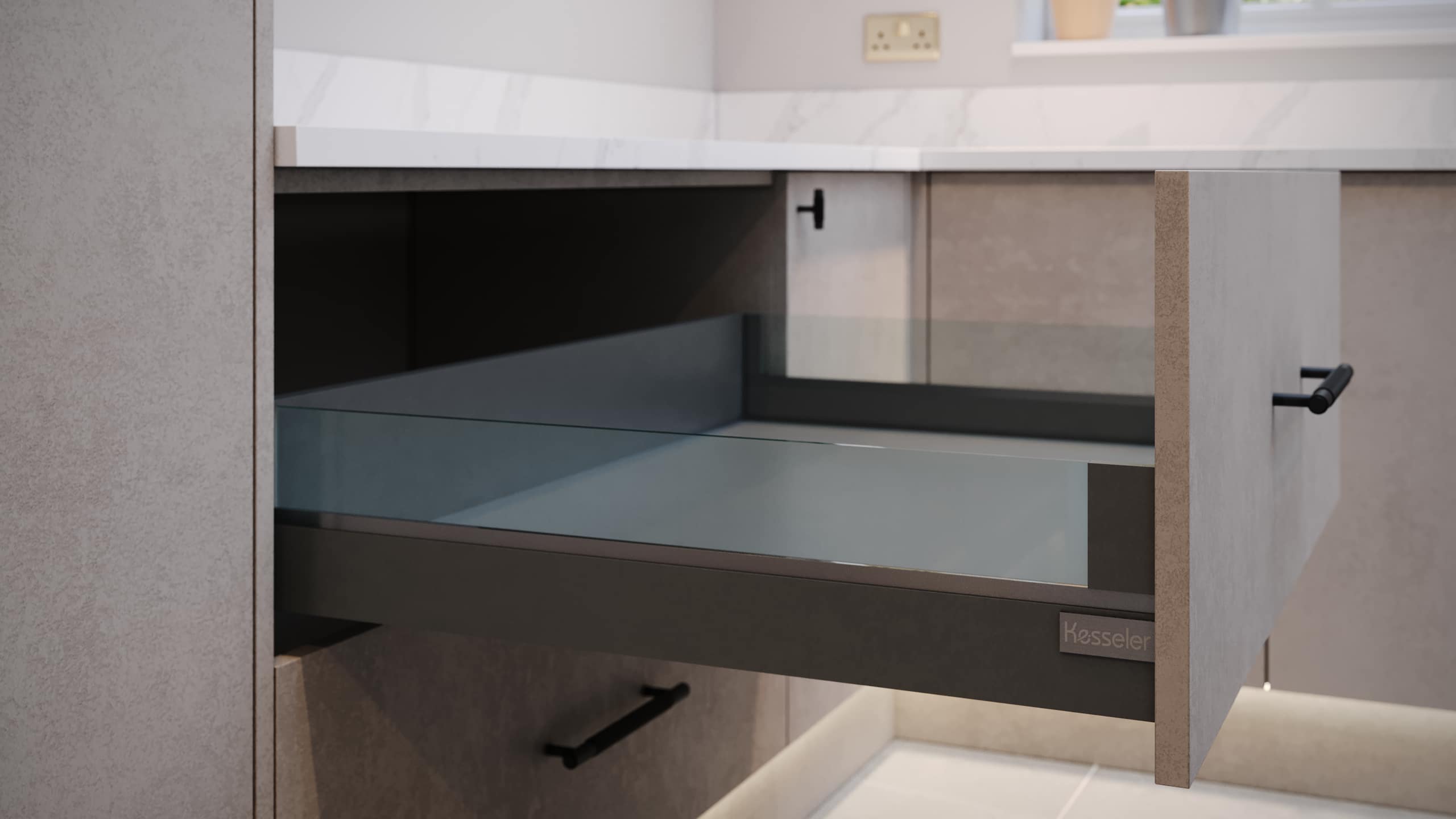 Anthracite extra deep drawer rev1 Black Handleless Designer Kitchen